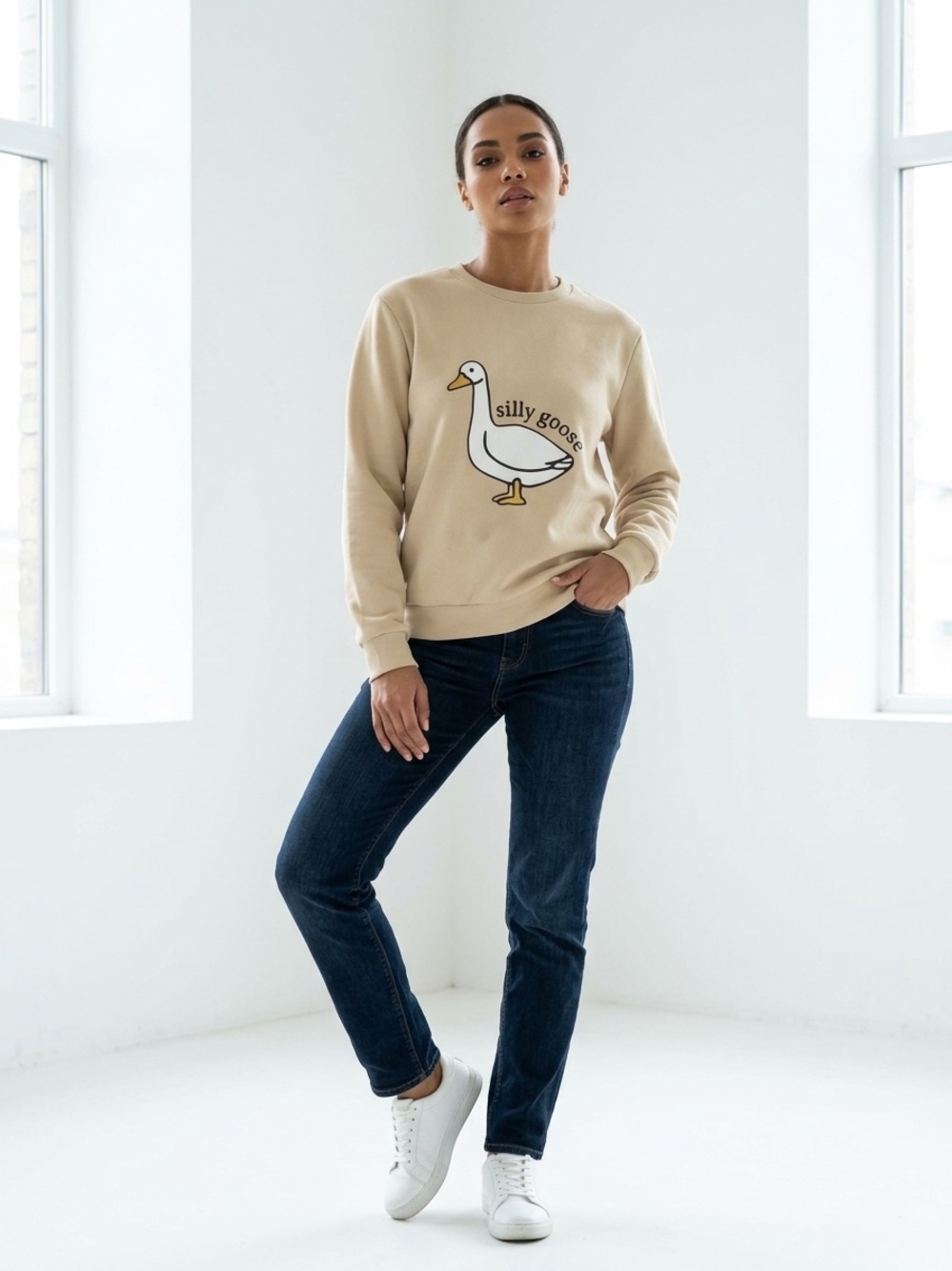 Silly Goose Crewneck Sweater - Beige